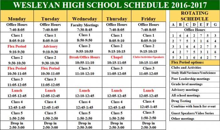 2016-2017 School Schedule – Green and Gold 2016-2017 School Schedule – Green and Gold